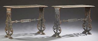 Pair of American Style Cast Iron Marble Top Garden