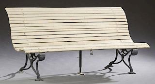 French Cast Iron and Beech Bench, early 20th c., w