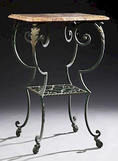 French Wrought Iron Marble Top Two Tier Stand, c.