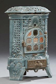 French Blue Enameled Cast Iron Room Heater, 19th c
