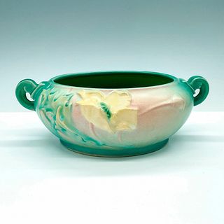 Roseville Pottery Decorative Bowl, Green with Yellow Poppy