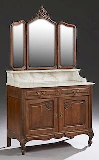 Continental Carved Oak Marble Top Washstand, early