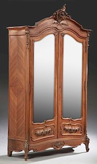 French Louis XV Style Carved Walnut Bombe Armoire,