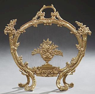 French Style Gilt Brass Fire Screen, 20th c., the