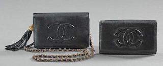 Two Black Leather Chanel Purses, one a shoulder ba