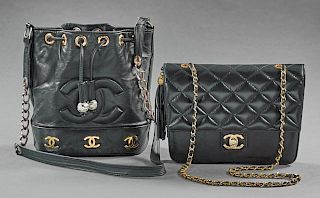 Two Chanel Leather Purses, 20th c., one of black q