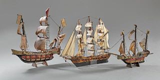 Group of Three Hand Made Model Ships, early 20th c
