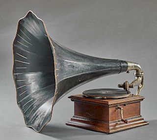 French Carved Oak Table Top Gramophone, late 19th