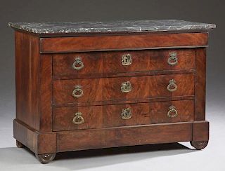 French Empire Carved Mahogany Marble Top Commode,