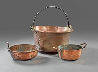 Group of Three Copper Cooking Pots, 19th c., consi