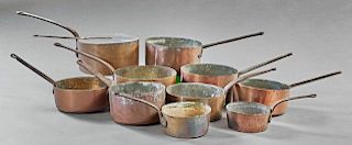 Group of Ten French Copper Graduated Sauce Pans, 1