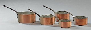 Set of Five French Graduated Copper Sauce Pans, 19