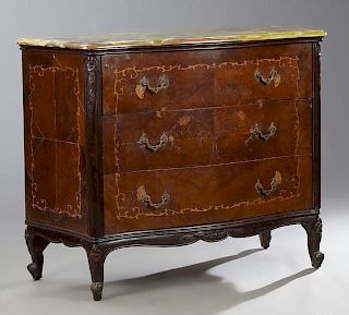 Louis XV Style Marquetry Inlaid Elm Onyx Top Bombe