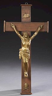 Large Gilt Spelter and Mahogany Crucifix, early 20