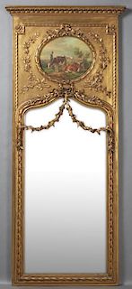 French Style Gilt Wood Trumeau Mirror, 20th c., th