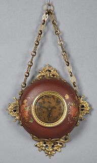 Unusual Hanging Brass Wall Clock, 19th c., of semi