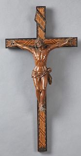 Large French Carved Walnut and Cherry Crucifix, ea