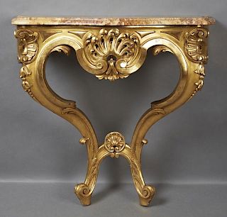 French Louis XV Carved Beech Marble Top Gilt and G