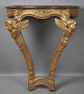 French Louis XV Style Gilt and Gesso Oak Console T