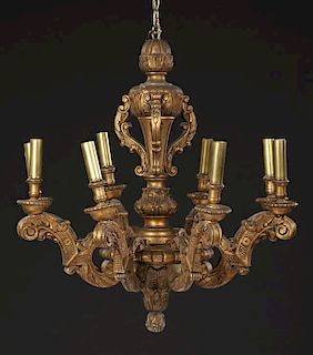 French Style Carved Gilt Wood Eight Light Chandeli
