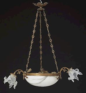 French Alabaster and Gilt Spelter Six Light Bowl C