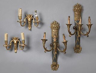 Two Pair of French Bronze Sconces, early 20th c.,
