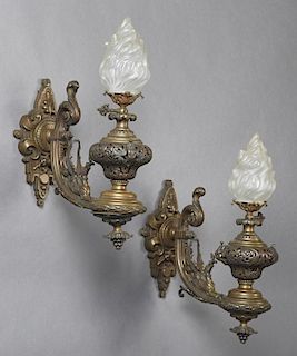 Pair of French Bronze Wall Sconces, c. 1870, the r