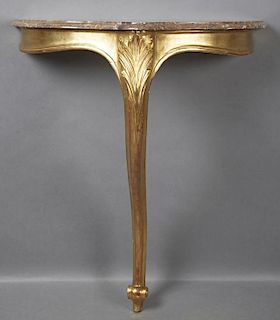 French Louis XV Style Gilt Marble Top Console Tabl