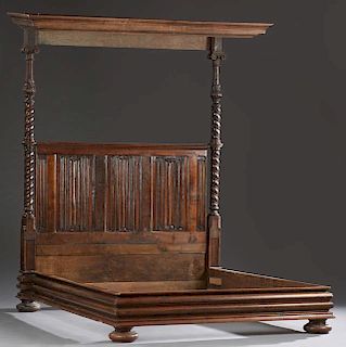 English Carved Oak Gothic Style Half Tester Bed, 1