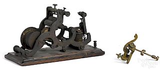 Knox and Shain, Philadelphia brass clockwork telegraph register, 19th c., 7 1/2'' h.