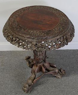 Highly Carved Anglo Indian Rosewood Table.
