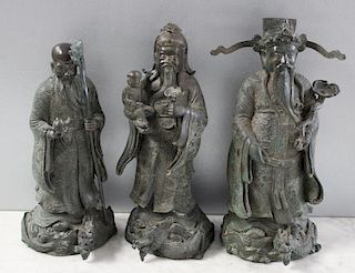 3 Patinated Metal Chinese Immortal Figures.