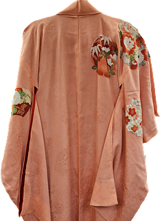 Pink Kimono with Embroidered Flowers and Accessories