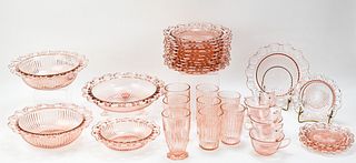 ANCHOR HOCKING OLD COLONY PINK DEPRESSION GLASS SET (34)
