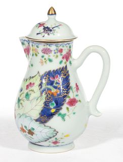CHINESE EXPORT PORCELAIN FAMILLE ROSE TOBACCO LEAF CREAM / MILK JUG WITH COVER