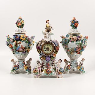 Dresden Porcelain Clock Garniture, Lot of Three