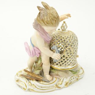 19th Century Meissen Porcelain Putti Catching Birds Figurine