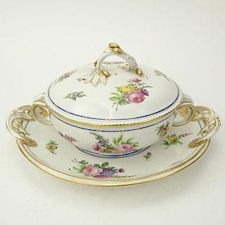 19th Century Sevres Porcelain Handled Ecueille and Cover with Underplate