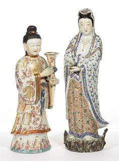CHINESE PORCELAIN HAND-PAINTED GUANYIN / KWAN YIN FIGURES, LOT OF TWO