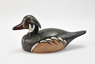 CARVED WOOD DUCK DECOY BY CHAS MOORE