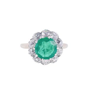 Antique 1.90ct Colombian Emerald Diamond 18k Gold Ring