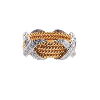 Tiffany & Co Schlumberger 4 Row Rope Diamond Gold Platinum Ring