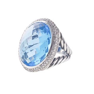 David Yurman Diamond Blue Topaz Silver Ring