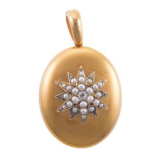 Antique Victorian 18k Gold Diamond Pearl Locket Pendant