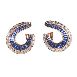 18k Gold Diamond Sapphire Earrings