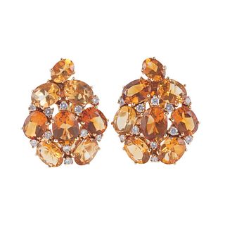 18k Gold Diamond Citrine Earrings