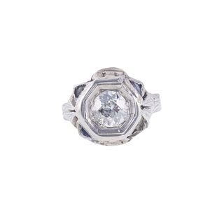 Art Deco 18k Gold Diamond Sapphire Engagement Ring