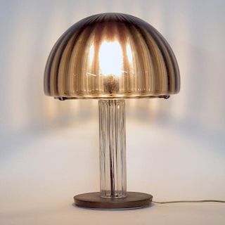 Mid Century Modern Fluted Glass and Copper Mushroom Lamp