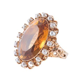 Vintage 14k Gold Citrine Pearl Cocktail Ring