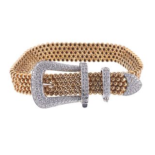 Mid Century 18k Gold Diamond Buckle Bracelet